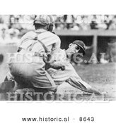Historical Photo of Roger Peckinpaugh Beting Tagged out at Home Base While Sliding - Black and White Version by Al