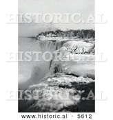 Historical Photo of Snow Along the Top of American Falls, Niagara Falls, in Winter, New York - Black and White Version by Al