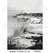 Historical Photo of Snow and Ice at the Top of American Falls in Winter, Niagara Falls - Black and White Version by Al