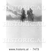 Historical Photo of Two Apsaroke Indian Men on Horses in Winter 1908 - Black and White by Al
