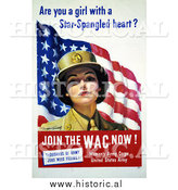 January 1st, 2014: Historical Photo of WAC Woman with American Flag 1943 - Vintage Military War Poster by Al