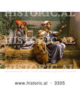 Historical Photochrom of a Bedouin Mother and Children Begging for Money, Tunis, Tunisia by Al