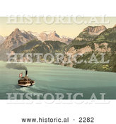 Historical Photochrom of a Boat on Lake Lucerne, Switzerland by Al