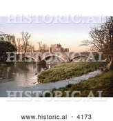 Historical Photochrom of a Bridge Crossing the Eamont River by the Brougham Castle Ruins near Penrith Cumbria England UK by Al