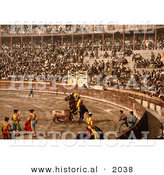 Historical Photochrom of a Bullfighting Scene in Barcelona, Spain by Al