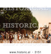 Historical Photochrom of a Busy Street Market, Blidah, Algeria by Al