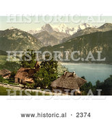Historical Photochrom of a Church in Beatenberg, Switzerland by Al