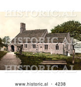Historical Photochrom of a Couple Standing by the Old St Peter’s Church in Heysham Lancaster Lancashire England UK by Al