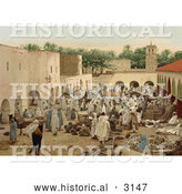 Historical Photochrom of a Crowded Market, Biskra, Algeria by Al