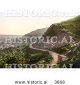 Historical Photochrom of a Dirt Road Winding Around Ivy Scar Rock Quarry in the Village of Malvern Worcestershire England UK by Al