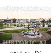 Historical Photochrom of a Gazebo and Water Fountain in the Park in Devonport England by Al