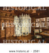 Historical Photochrom of a Giant Oven in a Museum Room, Zurich by Al