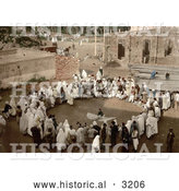 Historical Photochrom of a Group of a Spectators Circled Around an Arab Juggler, Algeria by Al