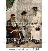 Historical Photochrom of a Group of Men in Jerusalem, Israel by Al