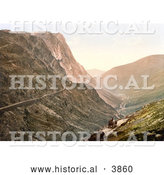 Historical Photochrom of a Horse Drawn Carriage Travelling on a High Mountain Road Through Honister Pass Lake District Cumbria England UK by Al