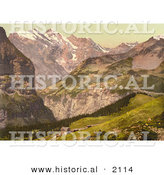 Historical Photochrom of a Hotel Jungfrau in the Swiss Alps by Al