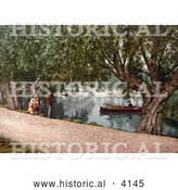 Historical Photochrom of a Man Boating on the Water in Bedford Bedfordshire England UK by Al