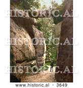 Historical Photochrom of a Man Standing Under a Footbridge Between Rocks at the High Rocks in Tunbridge Wells Kent England UK by Al
