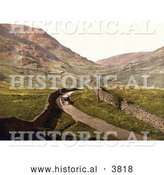Historical Photochrom of a Man Travelling in a Single Horse Drawn Carriage Along a Road Lined with Stone Walls at Kirkstone Pass Lake District Ambleside Cumbria England UK by Al