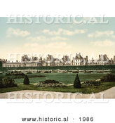 Historical Photochrom of a Park, Garden and Palace at Fontainebleau by Al