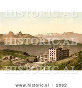 Historical Photochrom of a Railroad and Rochers De Naye Grand Hotel by Al