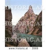 Historical Photochrom of a Railroad Winding on the Gunnison Riverside by Curecanti Needle in Black Canyon, Colorado by Al