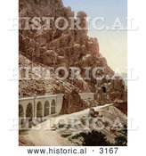 Historical Photochrom of a Road Through a Ravine, El Cantara, Algeria by Al