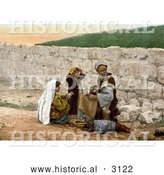 Historical Photochrom of a Shoemaker Man and Children by a Wall in Jerusalem by Al