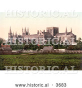 Historical Photochrom of a South View of the Peterborough Cathedral in Peterborough England by Al