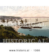 Historical Photochrom of a Steamship and Sailboats in the Harbour, Brixham, Devon, England, United Kingdom by Al