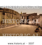 Historical Photochrom of a Street Scene in Fuenterrabia, Spain by Al