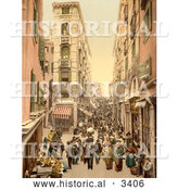 Historical Photochrom of a Street Scene in Venice by Al