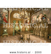 Historical Photochrom of a Study Room at Neuschwanstein Castle by Al