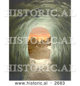 Historical Photochrom of a View Through an Ice Cave on a Train Station by Al
