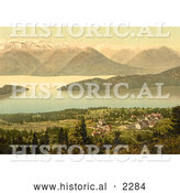 Historical Photochrom of a Village on Lake Lucerne by Al