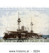 Historical Photochrom of a Warship in a Harbour, Algiers, Algeria by Al