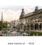 Historical Photochrom of a Water Fountain in Front of Government Buildings in Southport, Sefton, Merseyside, England, UK by Al