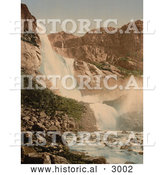 Historical Photochrom of a Waterfall in Hardanger Fjord by Al