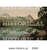 Historical Photochrom of a Waterfront Village and Mountains, Lyngenfjord, Norway by Al