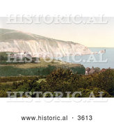 Historical Photochrom of Alum Bay and the Needles with the Lighthouse on the Isle of Wight England by Al
