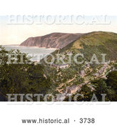 Historical Photochrom of an Overhead View of the Village of Lynmouth As Seen from Lynton on the Coast in Devon England UK by Al