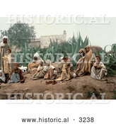 Historical Photochrom of Arabian People in a Garden by Al