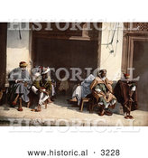 Historical Photochrom of Arabians at a Sidewalk Cafe, Algeria by Al