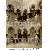 Historical Photochrom of Arcades and Statues on the Interior of the Governor’s Palace, Algiers, Algeria by Al