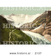 Historical Photochrom of Baregg Glacier in Grindelwald, Switzerland by Al
