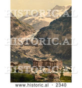 Historical Photochrom of Bear Hotel and Eiger Glacier, Switzerland by Al