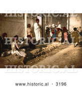 Historical Photochrom of Beggars Outside a Mosque, Algeria by Al