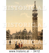 Historical Photochrom of Bird Feeders, St Mark’s Square by Al