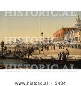 Historical Photochrom of Boats and Doges’ Palace, Venice, Italy by Al