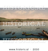 Historical Photochrom of Boats near the Shore, Hendaye, Fuenterrabia, Spain by Al